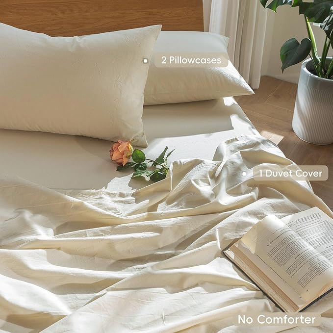 MooMee Bedding Duvet Cover Set 100% Washed Cotton Linen Like Textured - Image 2