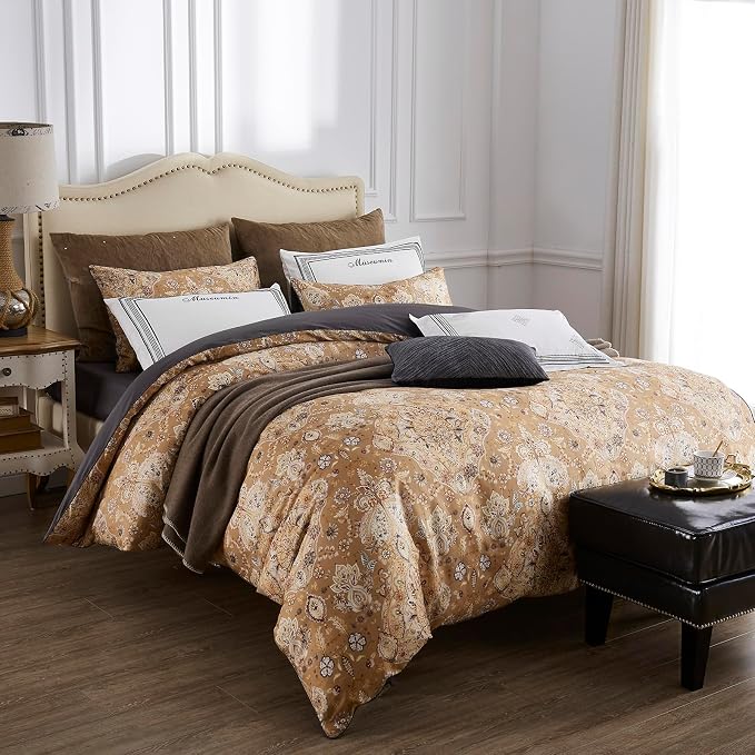 mixinni Long Staple Cotton Percale Golden Paisley Duvet Cover King Size Boho - Image 2