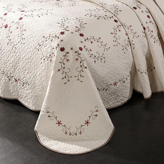 Quilt Set Floral Leaves 3D Embroidery Pattern 3 PCS Cotton Reversible Quilted - Image 6