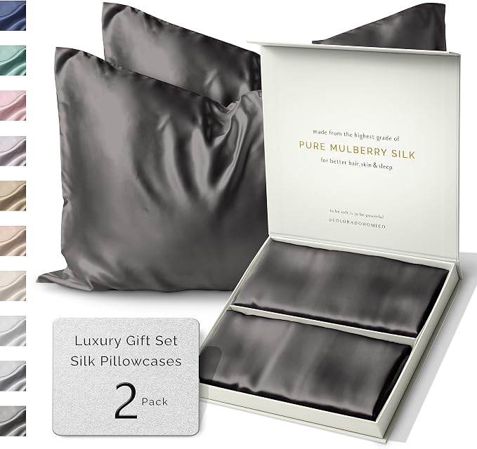 SUNDAYSILKS™ Silk Pillow Cases 2 PACK | 22 Momme Mulberry Silk Pillowcase Set by ColoradoHomeCo