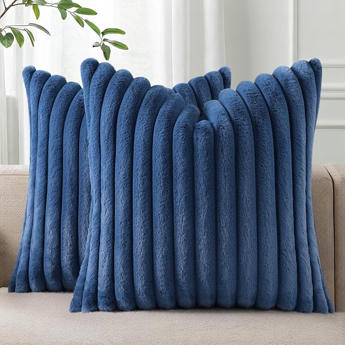Pallene Faux Fur Plush Throw Pillow Covers 16x16 Set of 2, Luxury Soft Fluffy by PALLENE