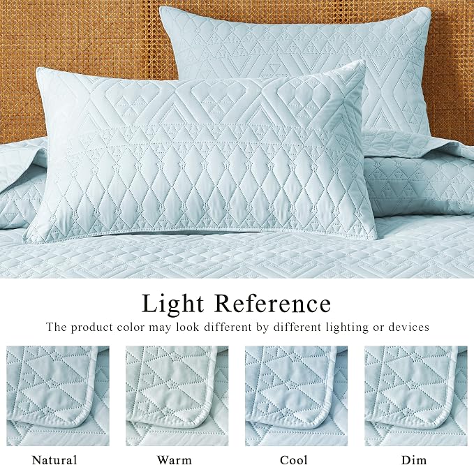 akkialla Twin Size Quilt Bedding Set, Sky Blue Lightweight Microfiber Soft - Image 4