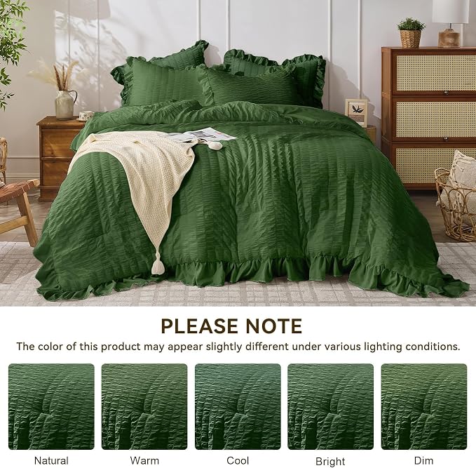 JOLLYVOGUE Dark Green Comforter Full Size, 3 Pieces Seersucker Lightweight Full - Image 8