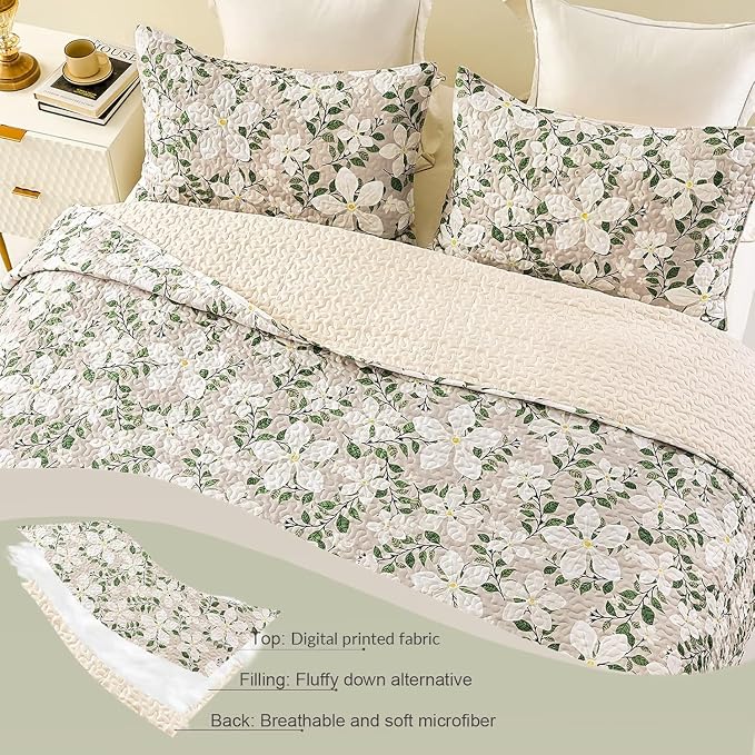 Whale Flotilla Reversible Printed Quilt King Size, Extra Soft Boho Floral Leaf - Image 4
