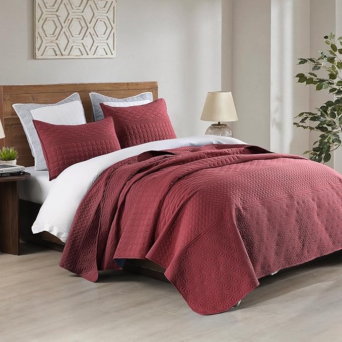 HORIMOTE HOME Burgundy Red Twin Size Quilt Set - Image 4