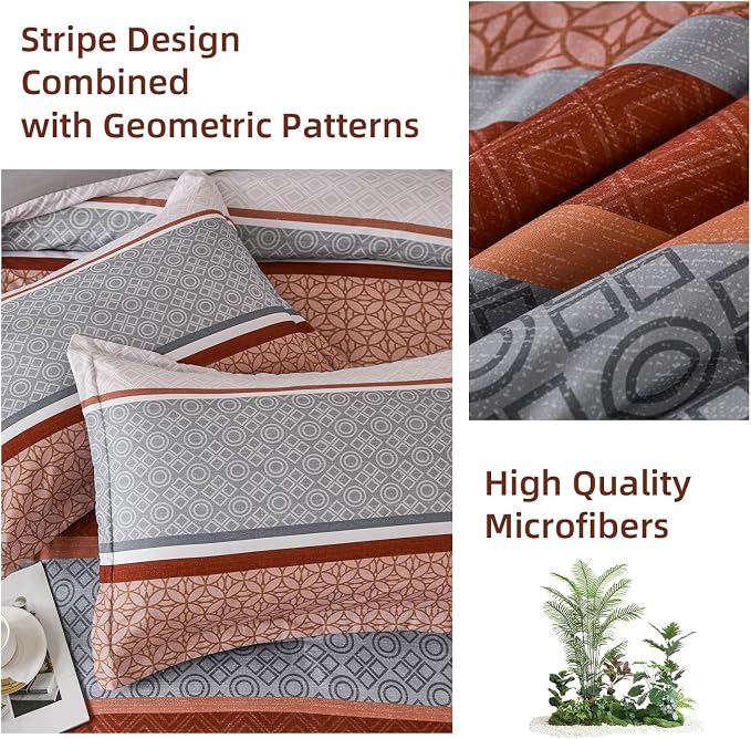 WONGS BEDDING 7 Pieces Comforter Set King Size, Burnt Orange Bed in a Bag - Image 5