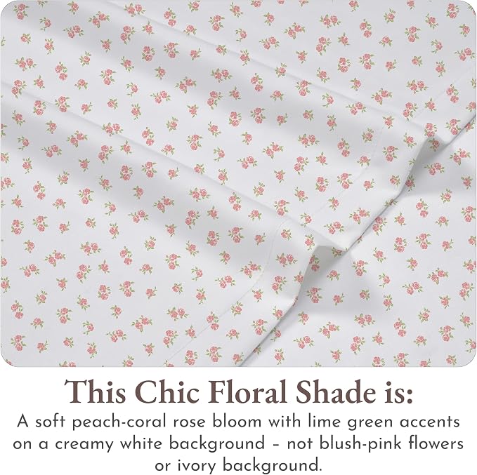 California Design Den Floral Sheet Set Twin XL, 100% Cotton Sheets, Soft Sateen - Image 4