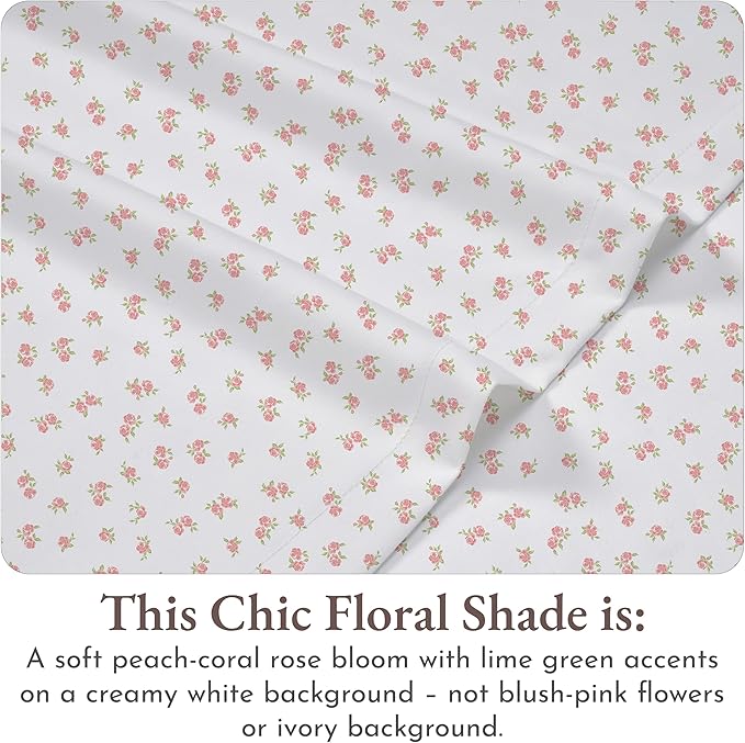 California Design Den Floral Pattern Bed Sheet Set Queen Size, 100% Cotton - Image 4