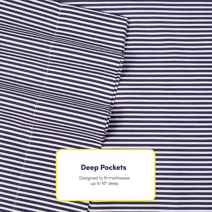 Queen Sheets Stripe Navy - Image 5
