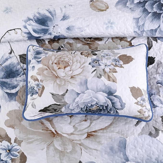 WONGS BEDDING Floral Quilt Set Blue California King Size 3 Pieces Elegant - Image 8