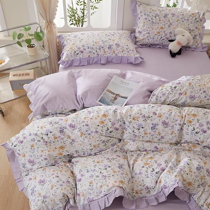 mixinni Floral Duvet Cover Set King Size, 100% Cotton 3-Piece Bedding Set - Image 3