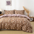 OAITE Brown Flower King Size Duvet Cover-3 Pieces Prewashed Cotton-Like by OAITE