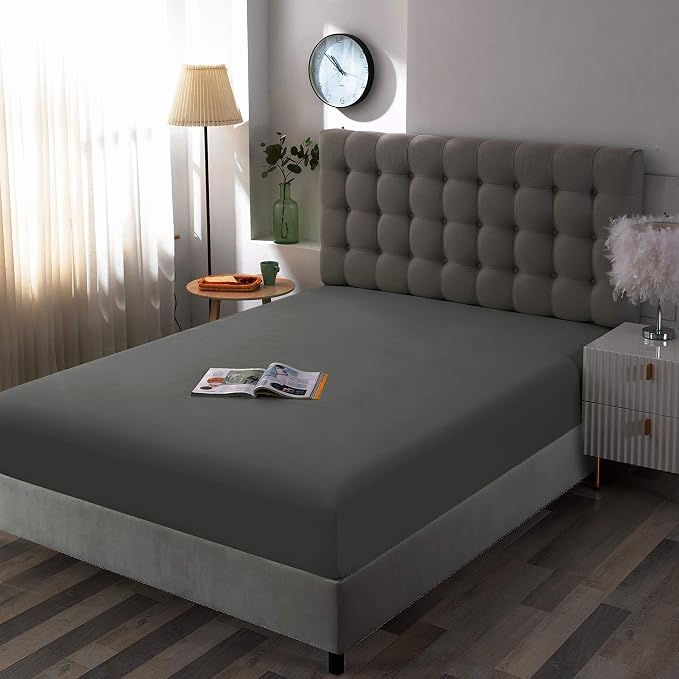 Sfoothome Fitted Sheet Dark Gray, 14 Inch Deep Pocket, Twin Bed Fitted Sheet - Image 2