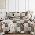 Xruibed Floral Plaid Patchwork Fall Quilt Set King Size 3 Pieces Taupe Beige by Xruibed