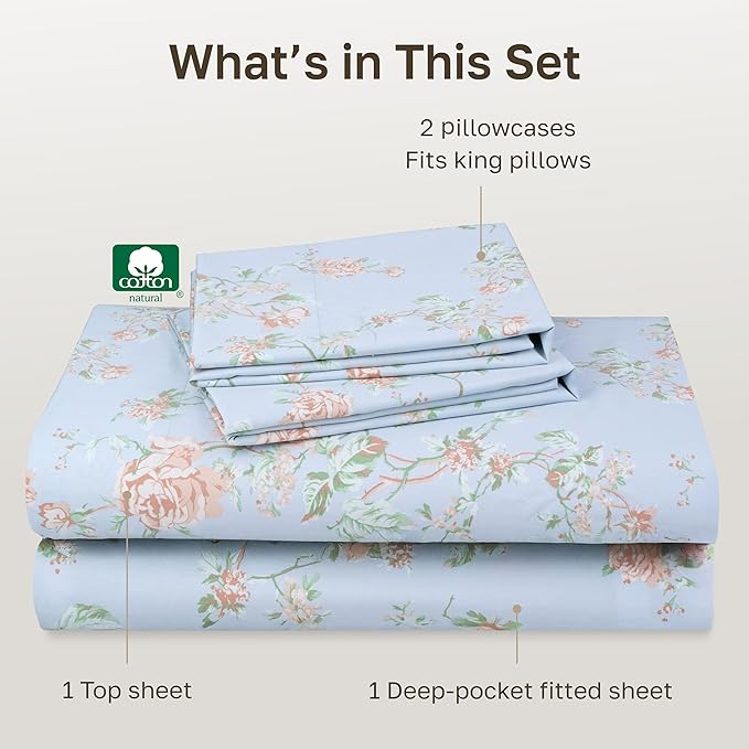 California Design Den Soft Cotton Bed Sheets Cal King Size Set, 400 TC Good - Image 4
