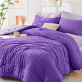 HYMOKEGE Dark Purple/Lavender Full Size Comforter Sets Seersucker 7 Pieces by HYMOKEGE