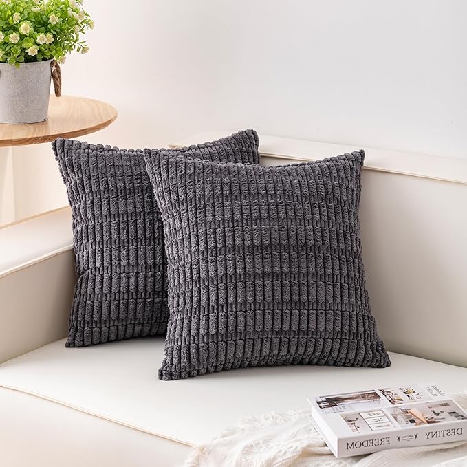 Aegero Pack of 2 Corduroy Decorative Throw Pillow Covers 16x16 Inch Soft by Unknown