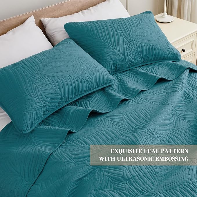 Exclusivo Mezcla Queen Quilt Bedding Set, Lightweight Teal Quilts Queen Full - Image 3