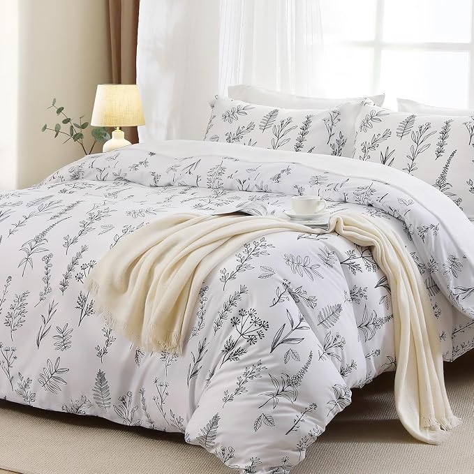 MUXHOMO Duvet Cover Full Size, Reversible Floral White Duvet Cover Set - Image 3