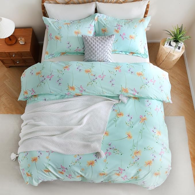 JSD Green Floral Duvet Cover Set King Size, 3 Piece Botanical Printed - Image 8