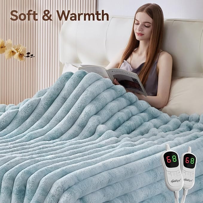 Heated Throw Blanket, Faux Fur Cozy Heating Blanket - Image 8