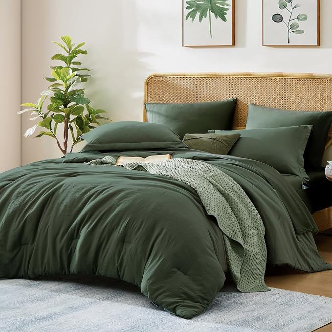 WRENSONGE California King Size Comforter Set- 7 Pieces Deep Green Bed in a Bag - Image 2
