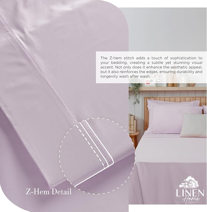 Linen Home 100% Cotton Percale Sheets Queen, Crisp Cool Breathable Bed Linen - Image 3