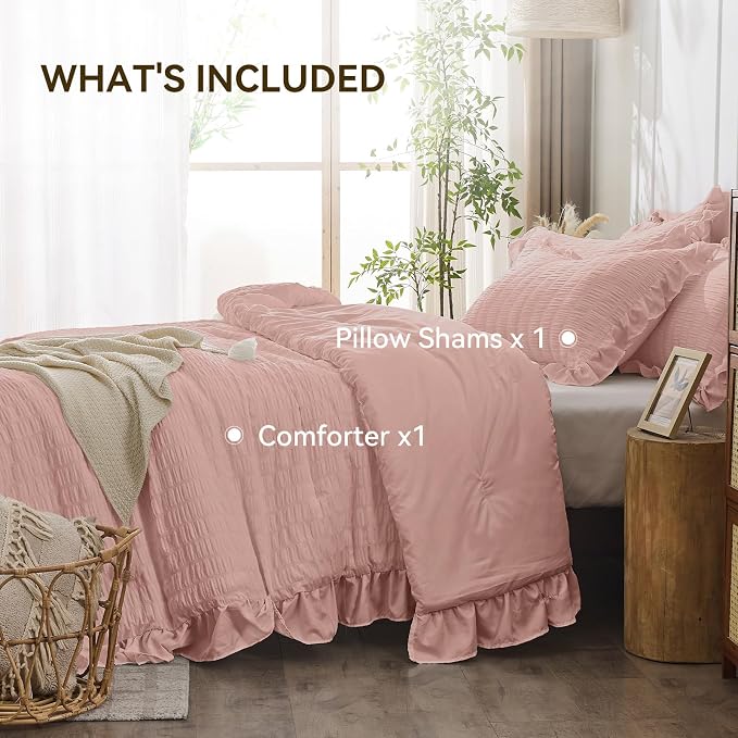 JOLLYVOGUE Twin Size Comforter Set, 2 Pieces Rose Gold Seersucker Lightweight - Image 5