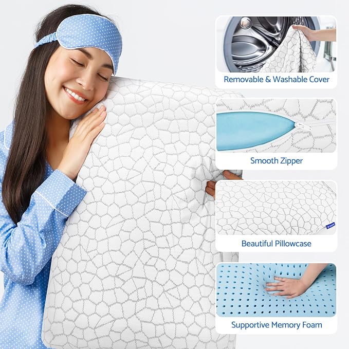 CushZone Memory Foam Pillows for Sleeping, Bed Pillow - Image 4