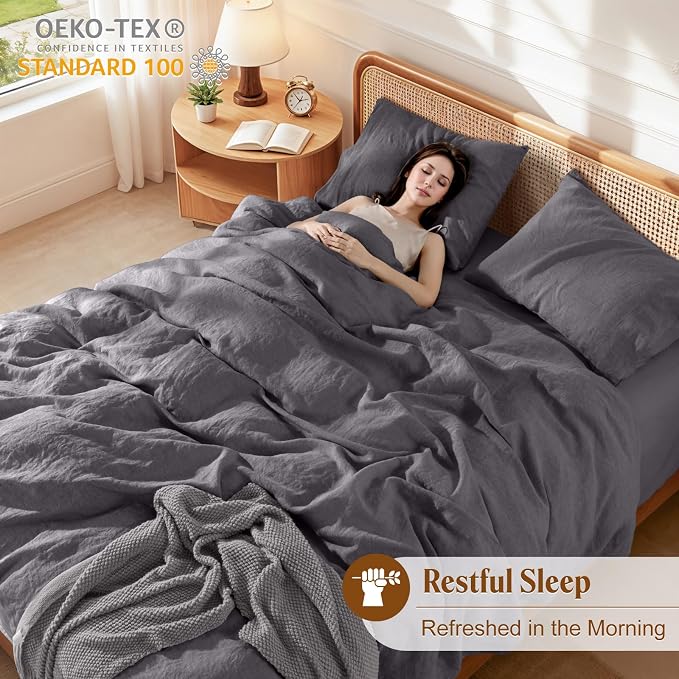 LBRO2M 100% France Linen Duvet Cover Set Full Size 3 Pcs Natural Flax Comforter - Image 6