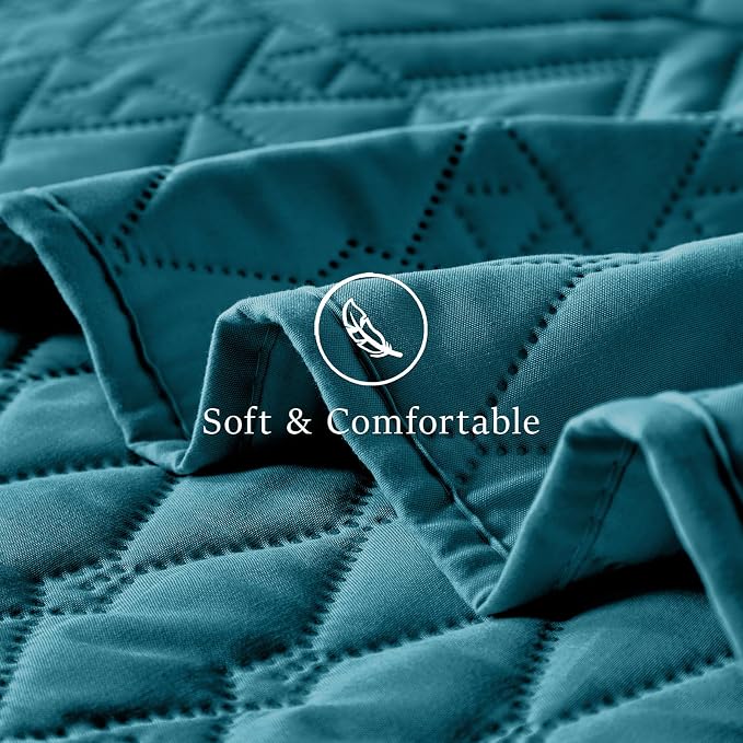akkialla King/Cal King Quilt Set, Teal Lightweight Microfiber Bedspread Coverlet - Image 6