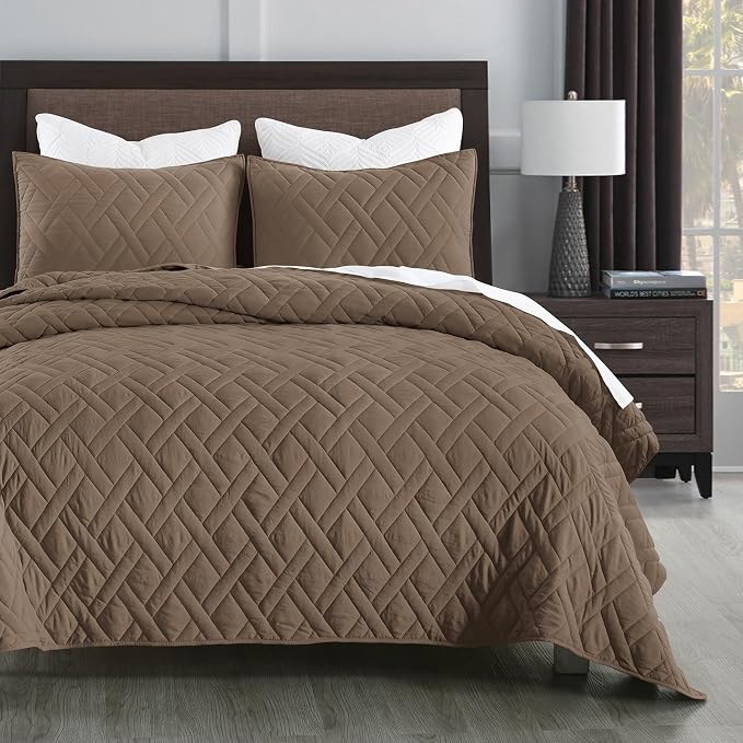 HORIMOTE HOME Quilt Set Twin Size Pine Bark, Classic Geometric Diamond Stitched by HORIMOTEHOME