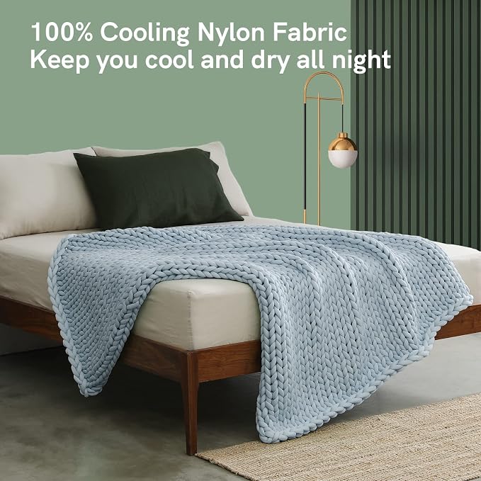 YnM Cooling Weighted Blanket, Handmade Chunky Yarn Knitted Design, Temperature - Image 4