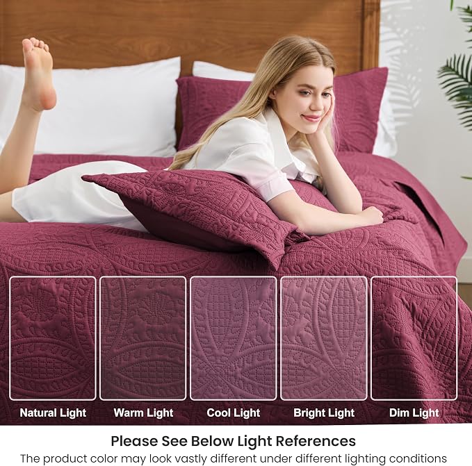 Love's cabin Quilts for Queen Bed Burgundy Bedspreads Bedding Set - Image 6