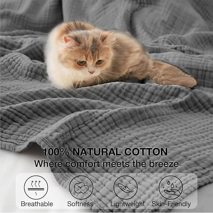 100% Cotton Muslin Blanket Queen 90" x 90", Breathable and Lightweight Cotton - Image 5