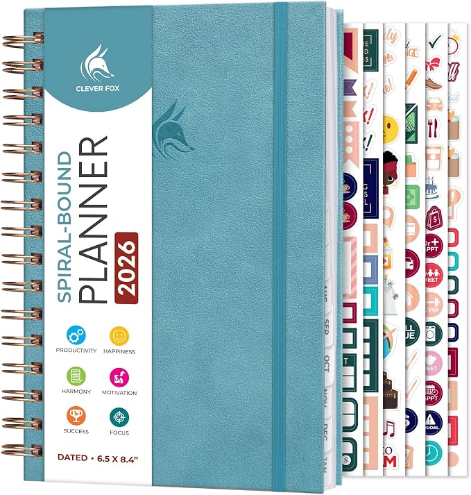 Clever Fox Dated Planner with Tabs 2026 – Weekly & Monthly Spiral Planner with by CleverFox