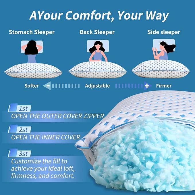 Memory Foam Pillow – Adjustable Loft Cooling Pillow Queen Size 1 Pack - Image 5