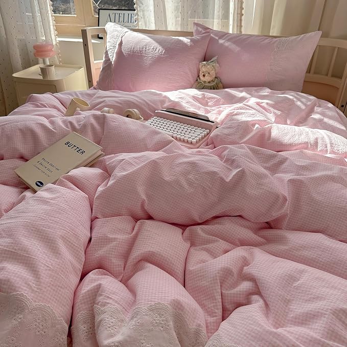 mixinni Pink Gingham Duvet Cover Full Size - Image 2