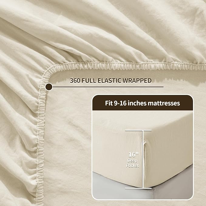 LBRO2M 100% Pure Linen Sheet Set Deep Pocket Up to 16" Bed Sheets Sets - Image 4