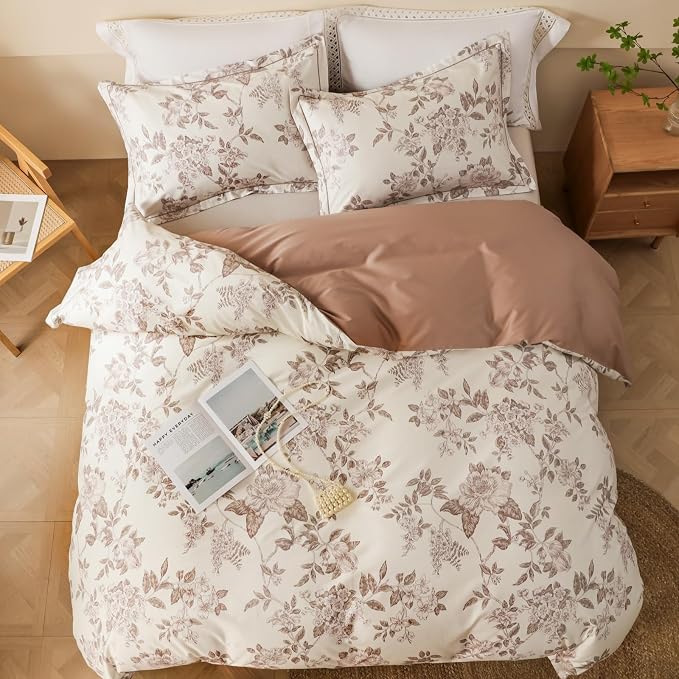 Duvet Cover Set Queen Size Floral Pattern 600 Thread Count Ultra Soft 100% Long - Image 3