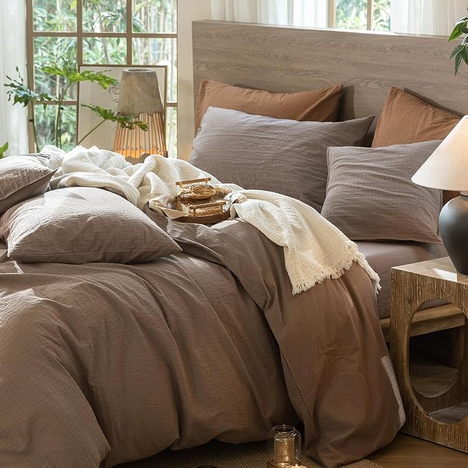 MooMee Wavy Striped Duvet Cover Set 100% Washed Cotton Linen Like Textured - Image 3