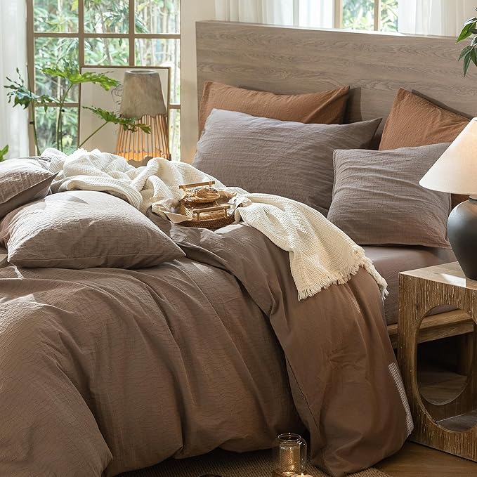 MooMee Wavy Striped Duvet Cover Set 100% Washed Cotton Linen Like Textured - Image 3