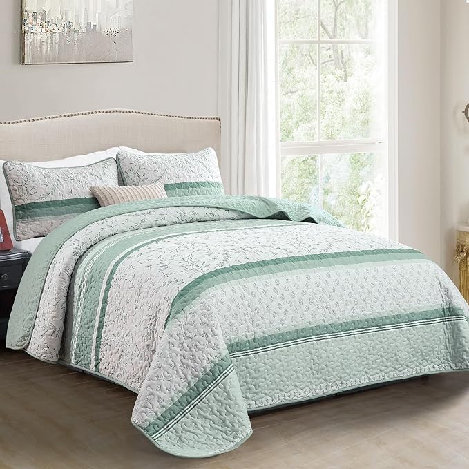Quilt Set King Size, 3 Piece Soft Lightweight Microfiber Quilt Bedding Set - Image 2