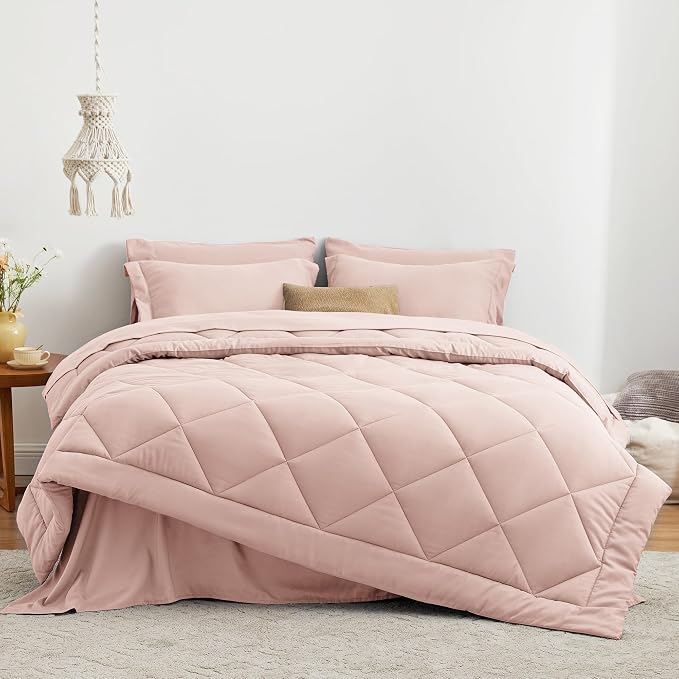 Love's cabin Twin Comforter Set Pink, 5 Pieces Twin Bed in a Bag, All Season - Image 2