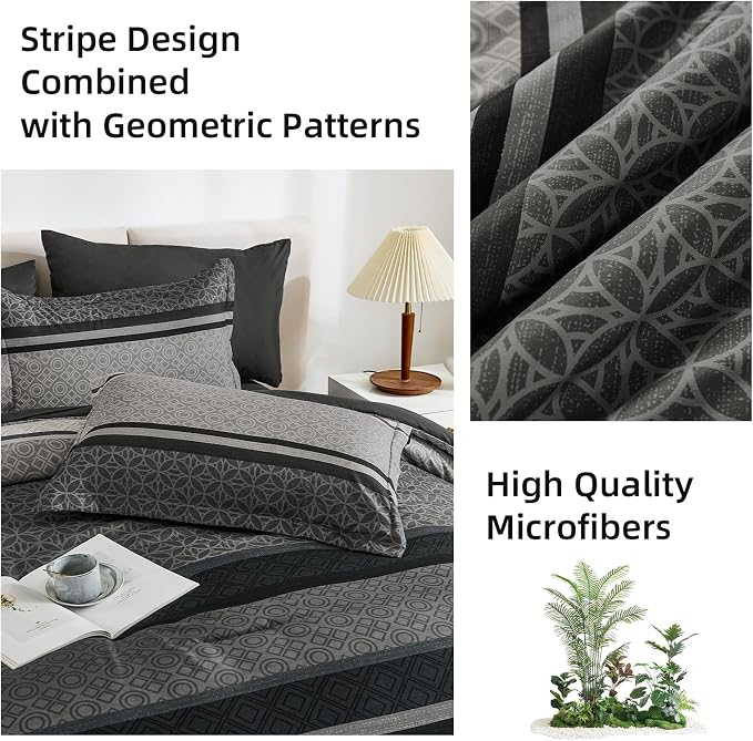 WONGS BEDDING Comforter Set Full Size, Dark Grey Striped 7 Pieces Bed in a Bag - Image 8