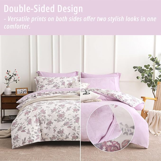 LEMIROE Pink Floral Cotton Comforter King Size 3PC - Image 4