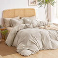 Wake In Cloud - Striped Cotton Duvet Cover Set, 100% Washed Cotton Textured by WakeInCloud