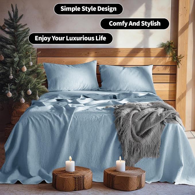 LBRO2M 100% Pure Linen Sheet Set Deep Pocket Up to 16" Bed Sheets Sets - Image 8