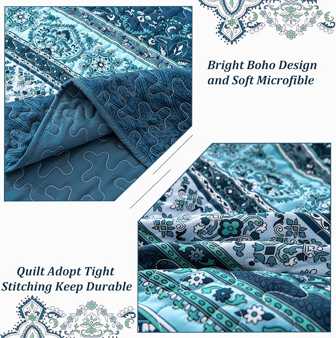 WONGS BEDDING Boho Quilt Set Twin Size, Lightweight Microfiber Bed Decor - Image 6