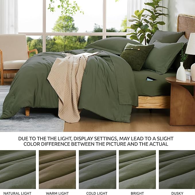 WRENSONGE Queen Comforter Set- 7 Pieces Soft Olive Green Bed in a Bag - Image 6